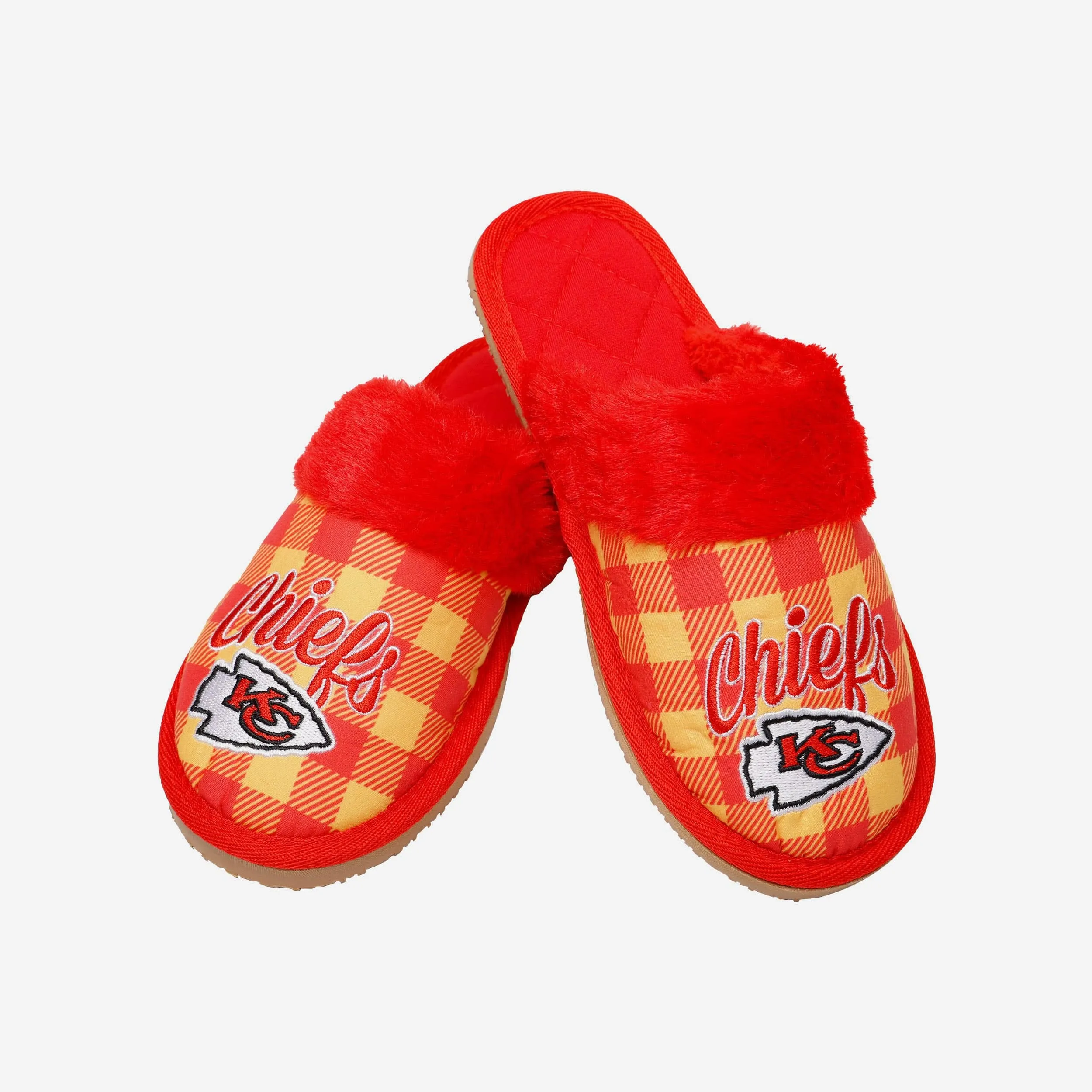 Kansas City Chiefs Womens Plaid Sherpa Mule Slipper