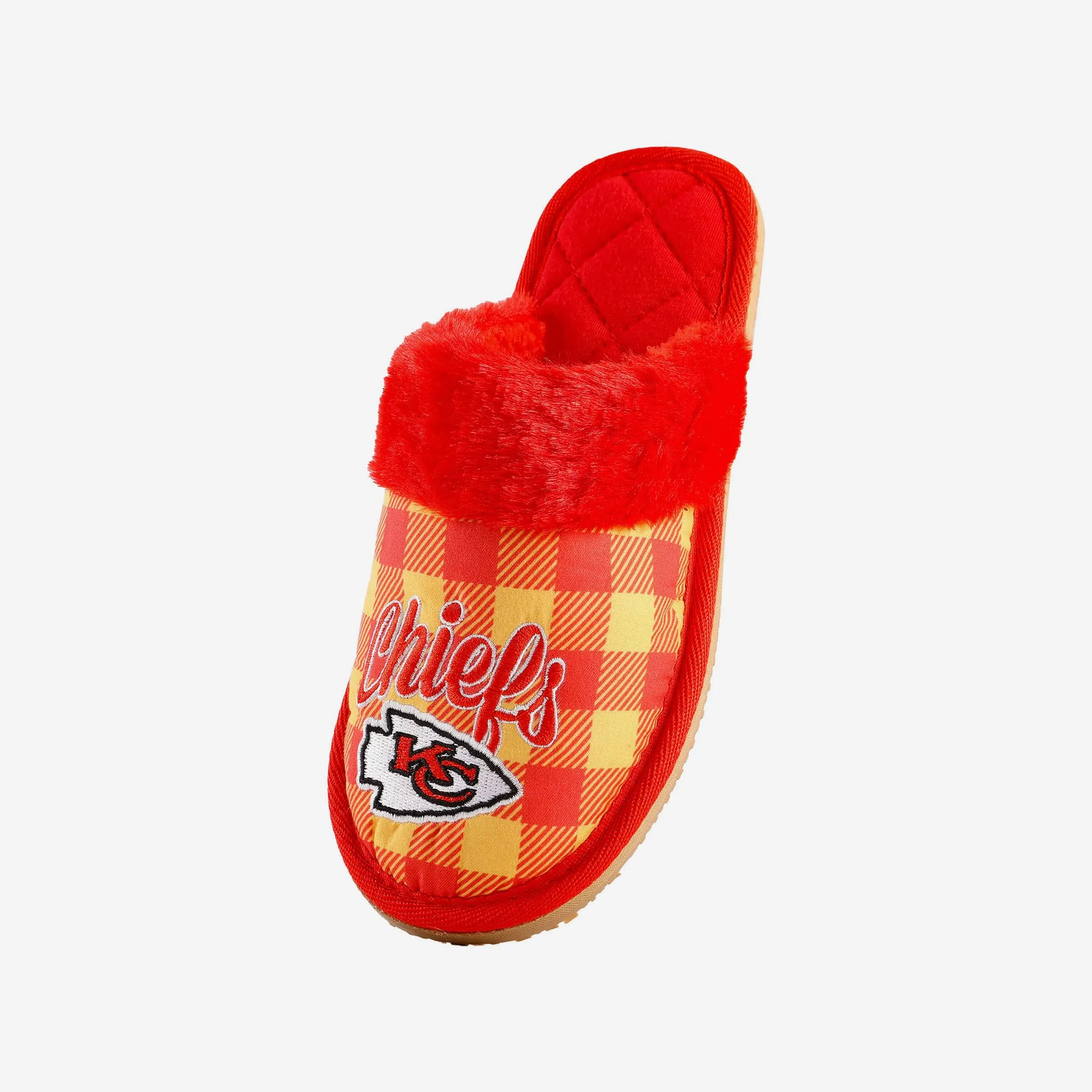 Kansas City Chiefs Womens Plaid Sherpa Mule Slipper