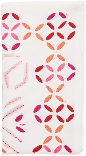 Kim Seybert Malta Napkin in White, Pink & Orange, Set of 4