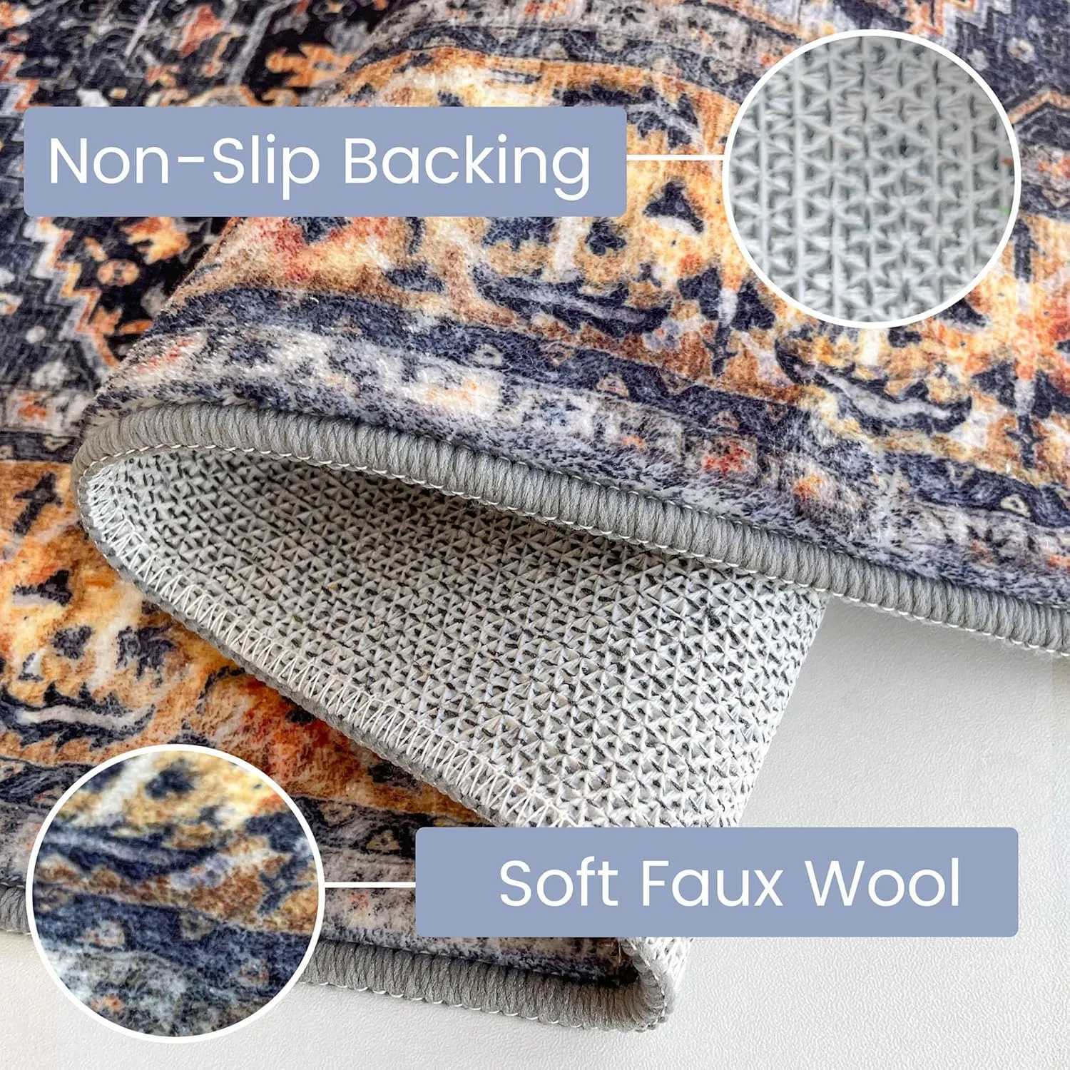 KOZYFLY Long Runners for Hallways 2.6x10 Ft Washable Kitchen Boho Runner Rug for Entryway Indoor Gold Navy Printed Faux Wool Stair Runner Floor Carpet Runner for Stair Kitchen Hall