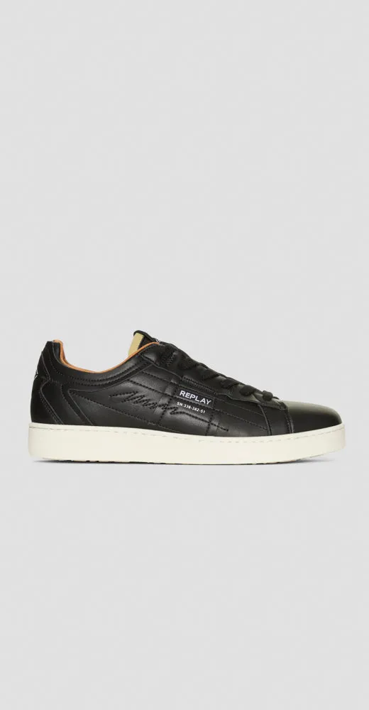 Lace Up Leather Sneaker - Black