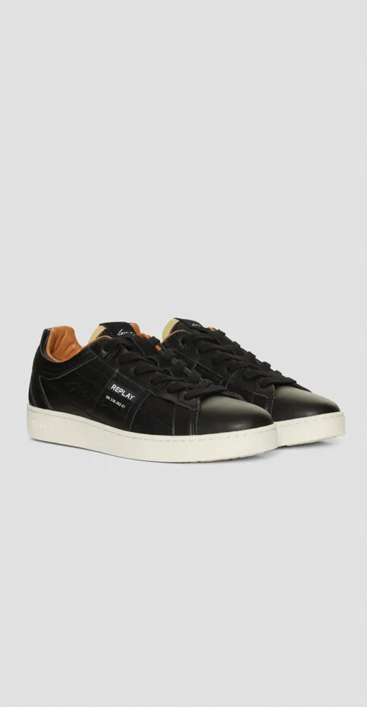 Lace Up Leather Sneaker - Black
