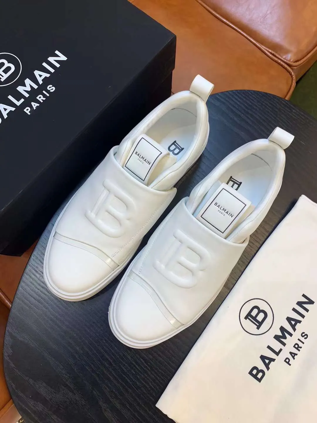 Logo-Plaque Lace-Up White Sneaker