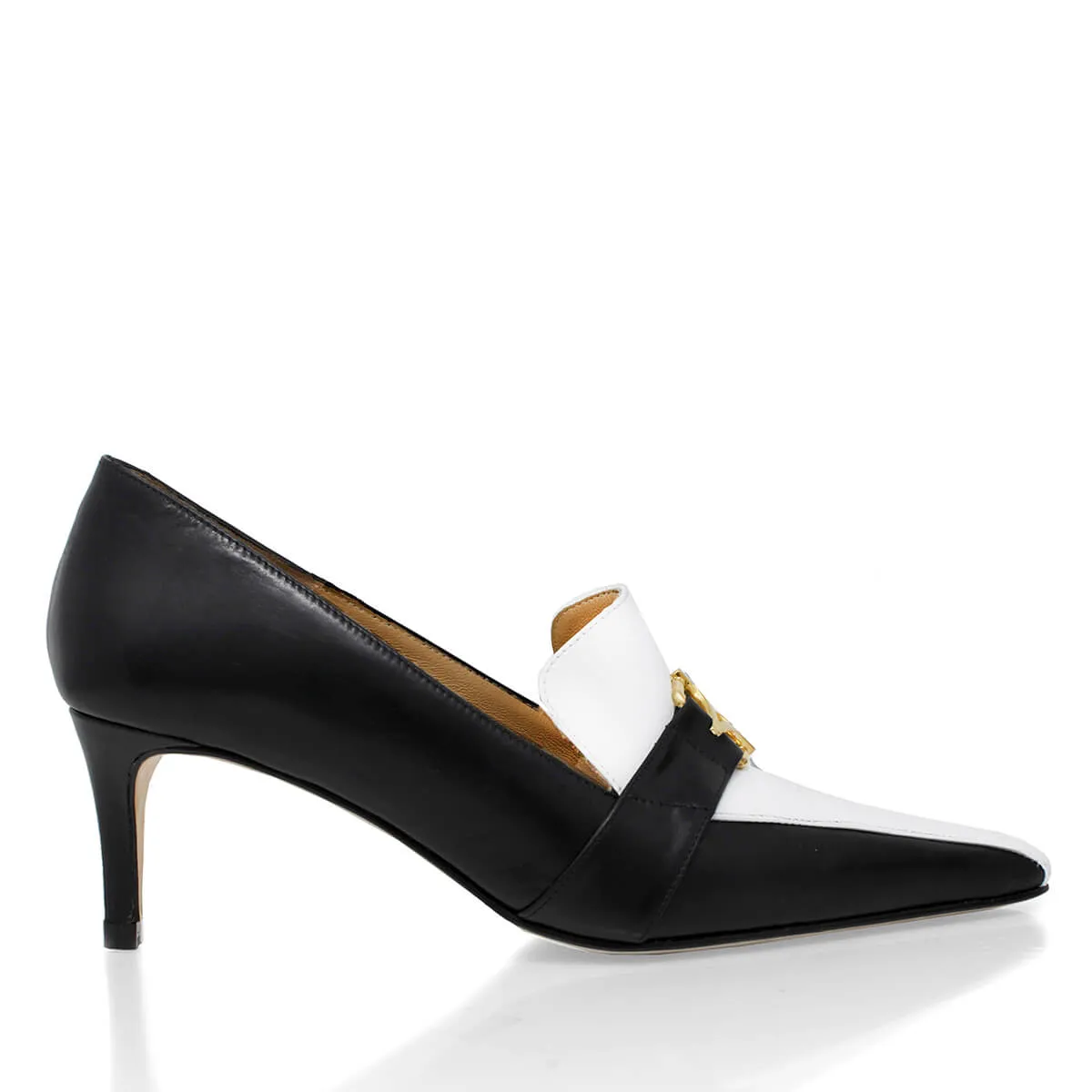 LONDON 60 - Negro y Blanco Regina Romero Zapato Zapatilla Tacon Bajo Para Dama en Piel
