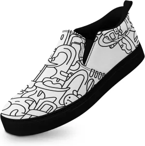 Low-top Slip-On Sneakers for Men, Women's Comfortable Flat Canvas Shoes Casual Loafers with Graffiti Style Design