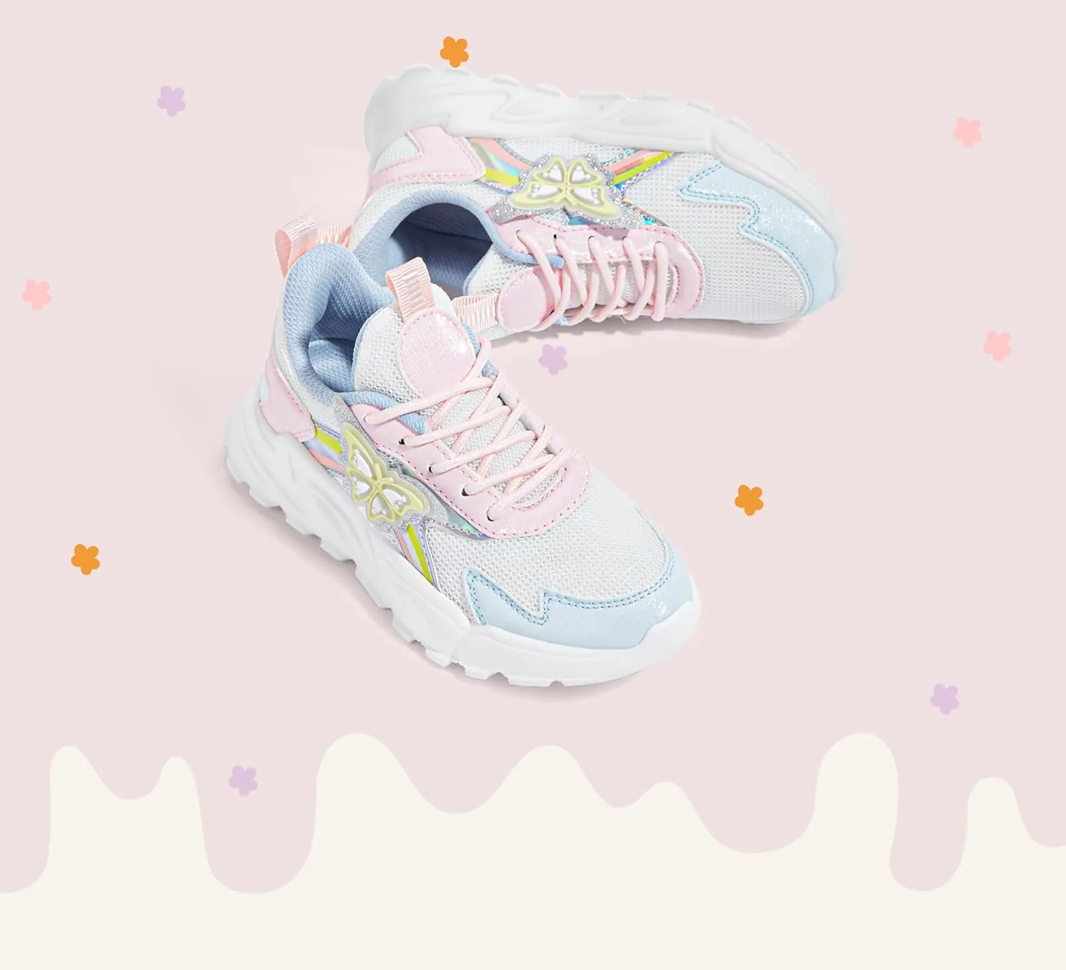 LUCKY STEP Girls Kid's Butterfly Running Sneaker Tennis Sparkle Mesh Athletic School Gym Lace-up Walking Shoes for Toddler/Little Kid/Big Kid