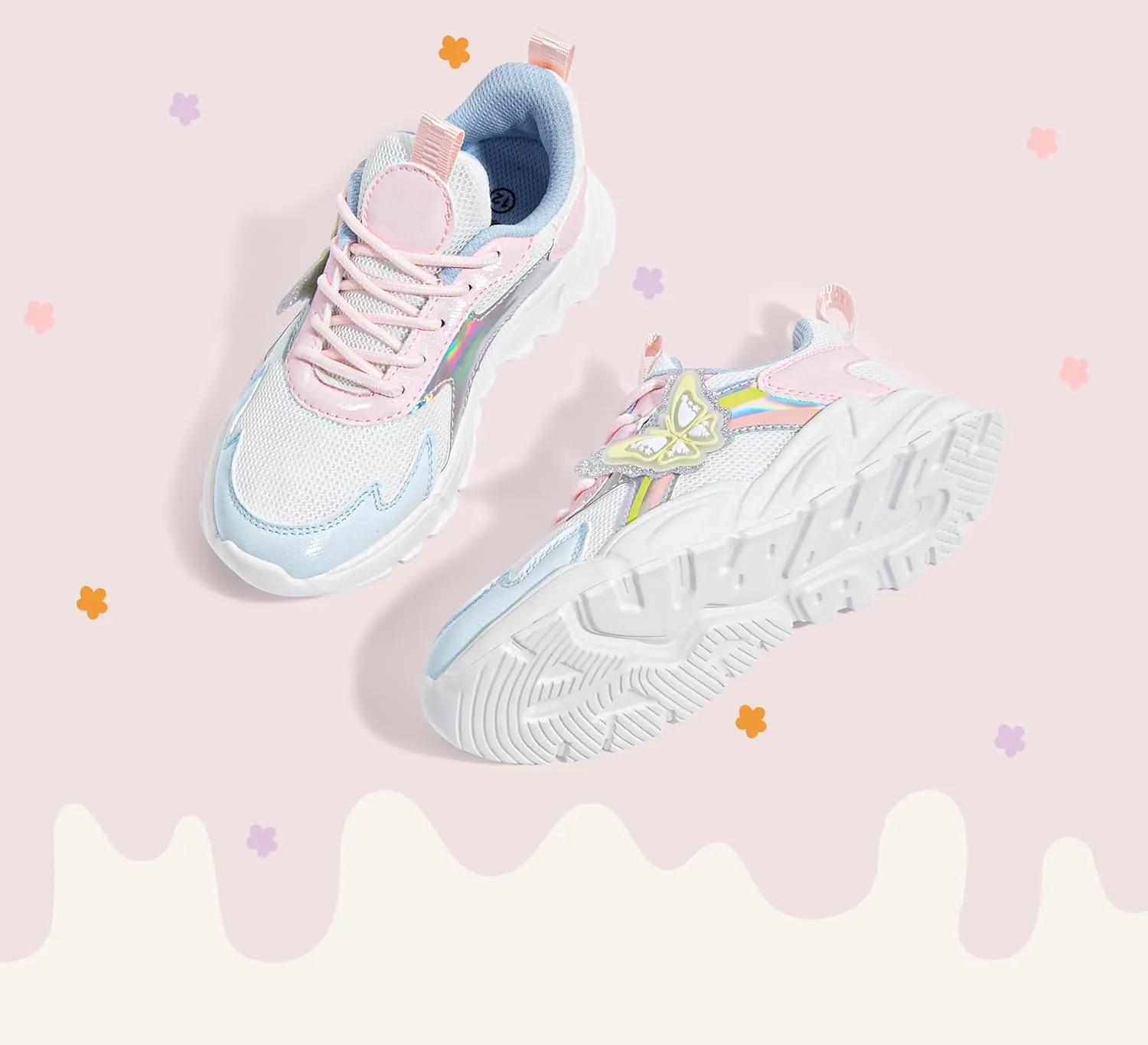 LUCKY STEP Girls Kid's Butterfly Running Sneaker Tennis Sparkle Mesh Athletic School Gym Lace-up Walking Shoes for Toddler/Little Kid/Big Kid
