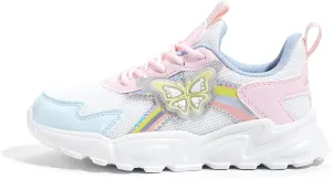 LUCKY STEP Girls Kid's Butterfly Running Sneaker Tennis Sparkle Mesh Athletic School Gym Lace-up Walking Shoes for Toddler/Little Kid/Big Kid