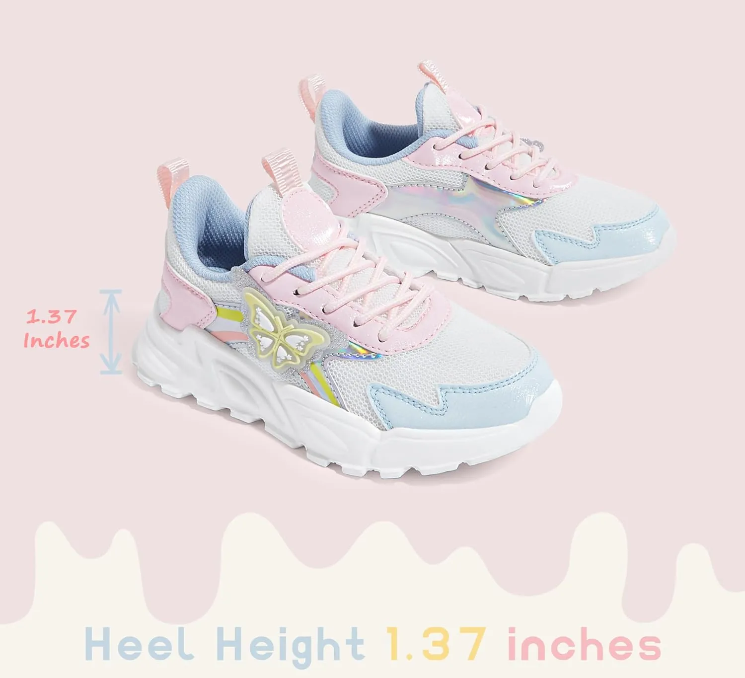 LUCKY STEP Girls Kid's Butterfly Running Sneaker Tennis Sparkle Mesh Athletic School Gym Lace-up Walking Shoes for Toddler/Little Kid/Big Kid