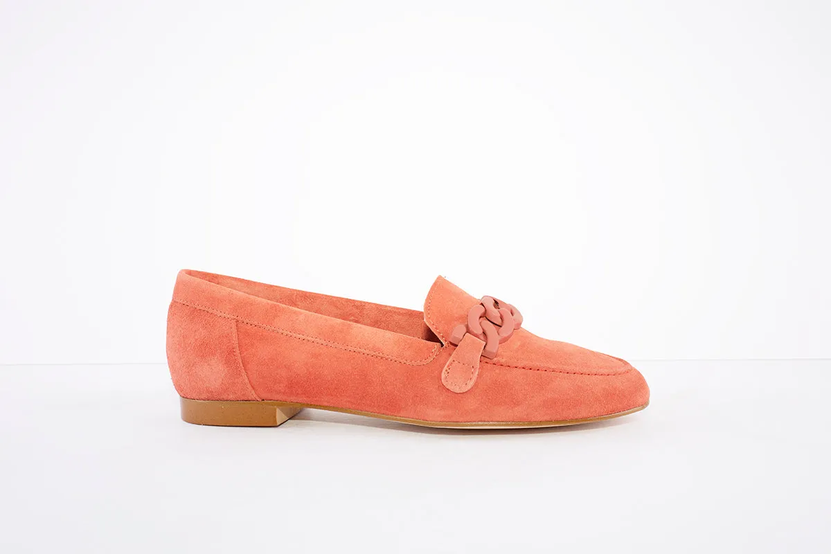 MARIA JAEN - 4015 FASHION LOAFER WITH CHAIN DETAIL - ORANGE SUEDE