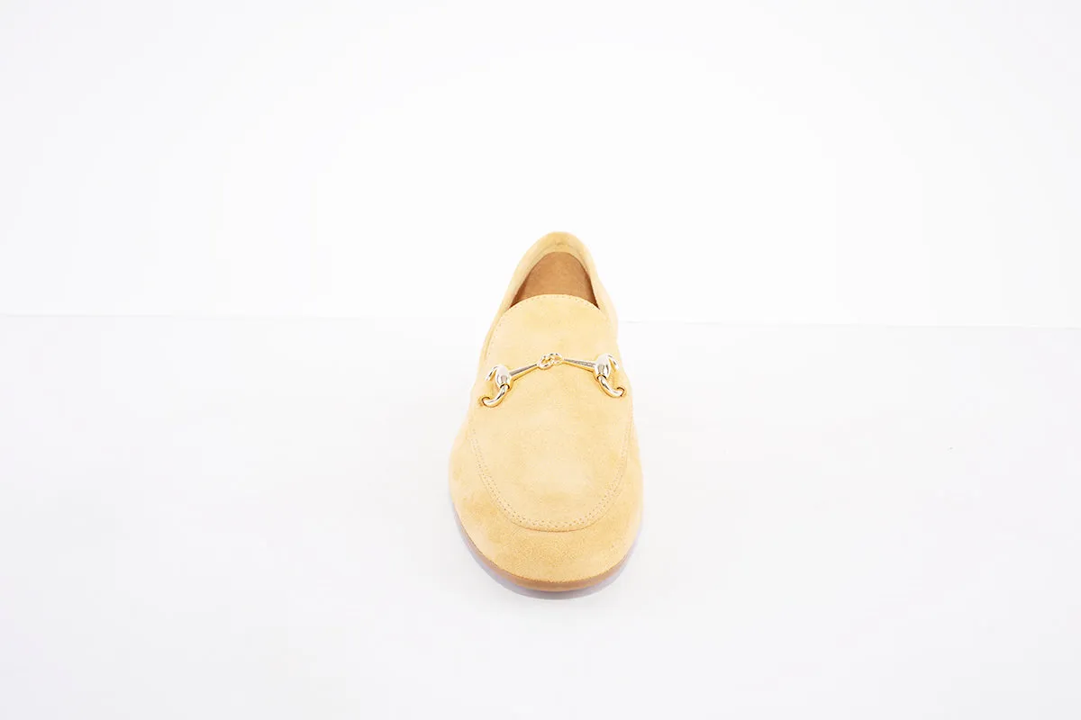 MARIA JAEN - 4023 FLAT LOAFER WITH GOLD CHAIN DETAIL - YELLOW SUEDE
