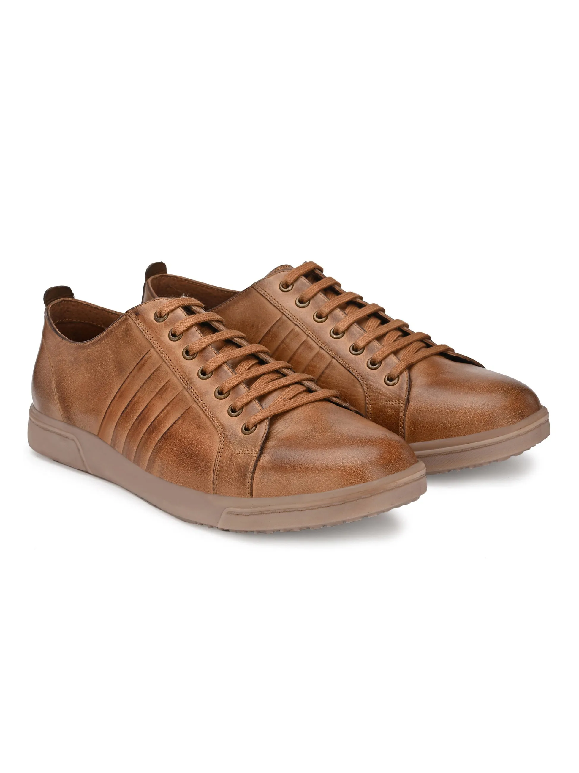 Men's Burnish Leather Lace up Casual Sneaker Shoe