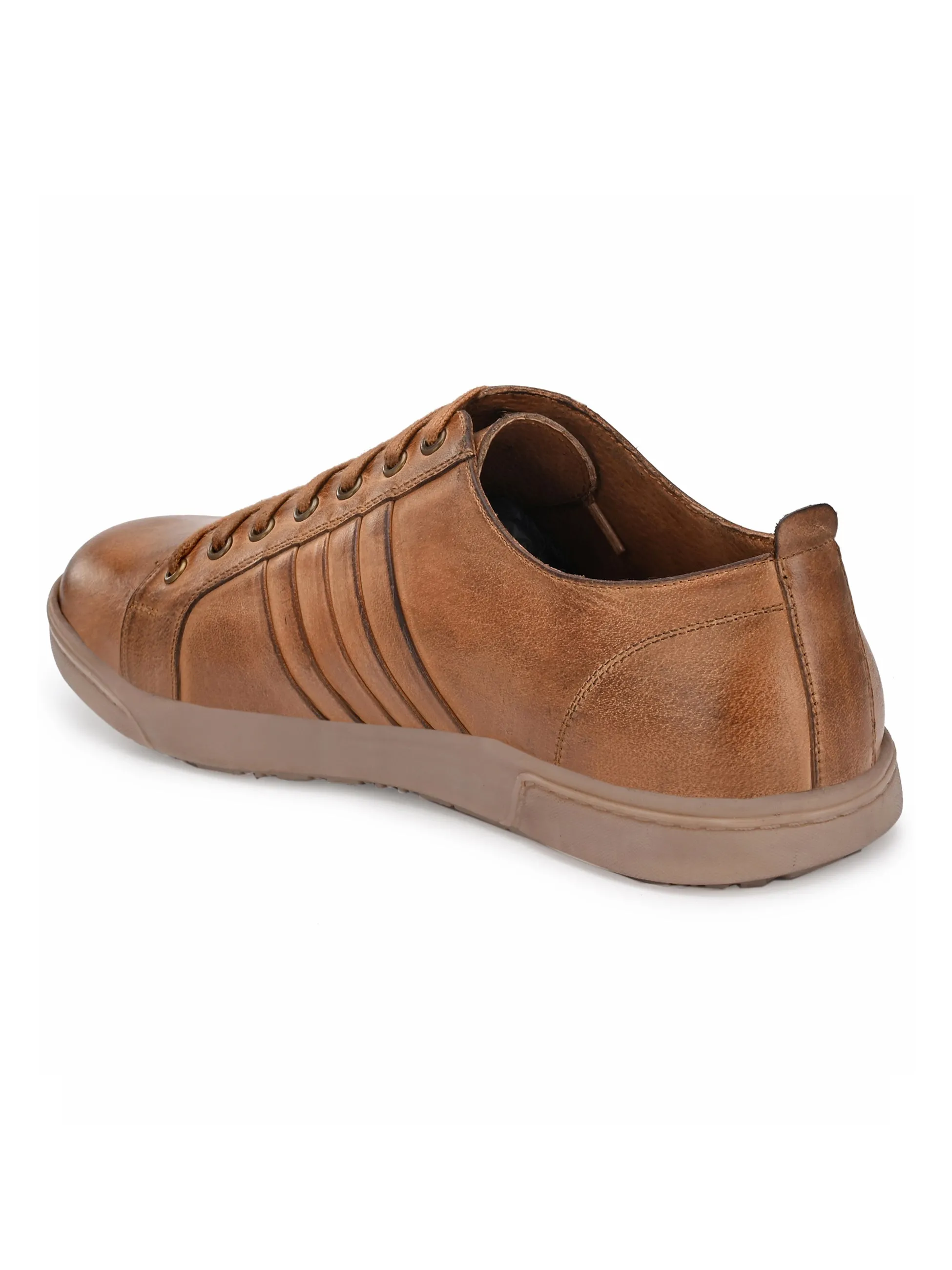 Men's Burnish Leather Lace up Casual Sneaker Shoe