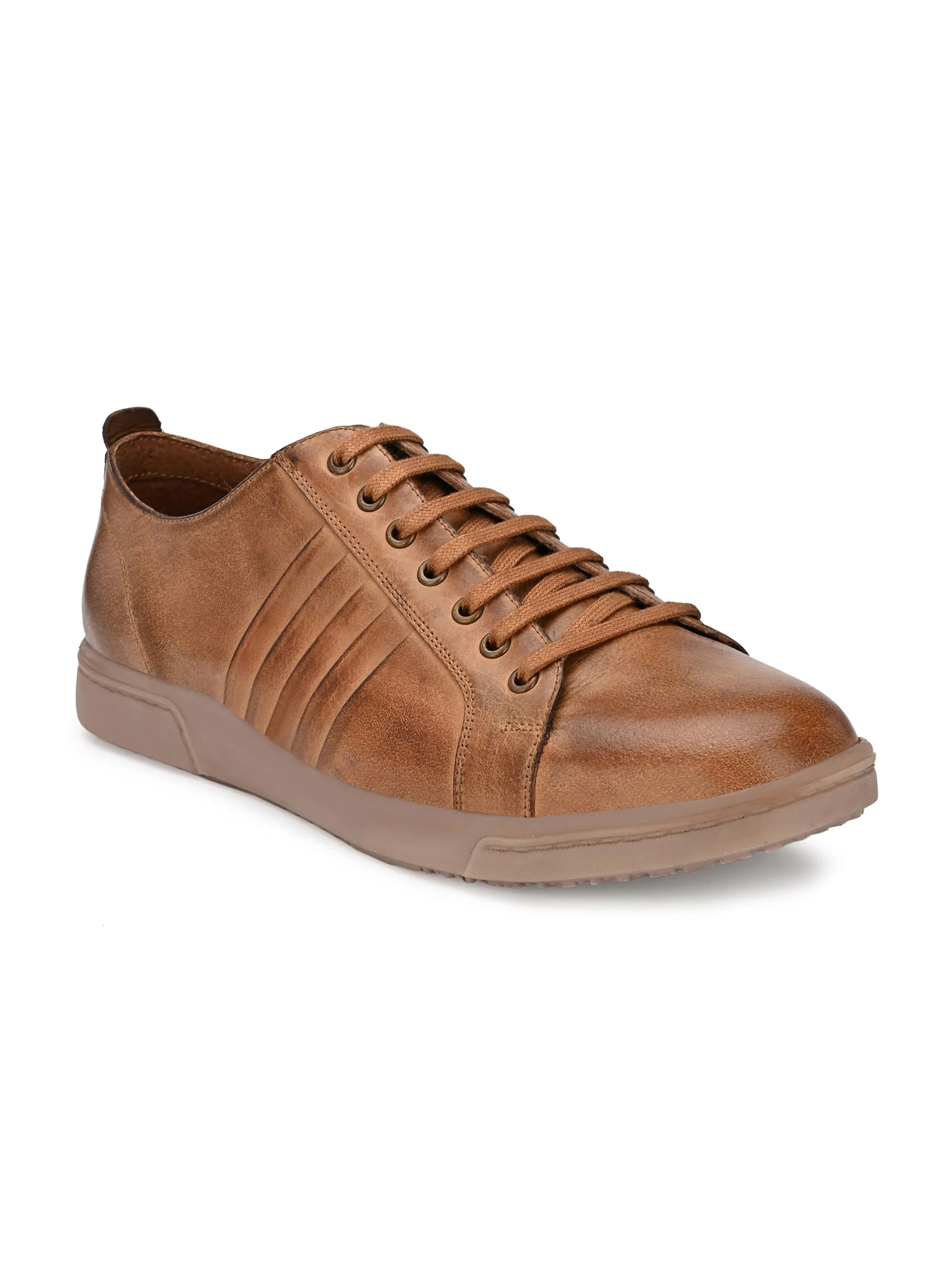 Men's Burnish Leather Lace up Casual Sneaker Shoe