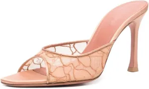 Mesh Heels Mules for Women Peep Open Toe Backless Stiletto Heel Sandals Party Dress Slip-on Lace Heeled Mule