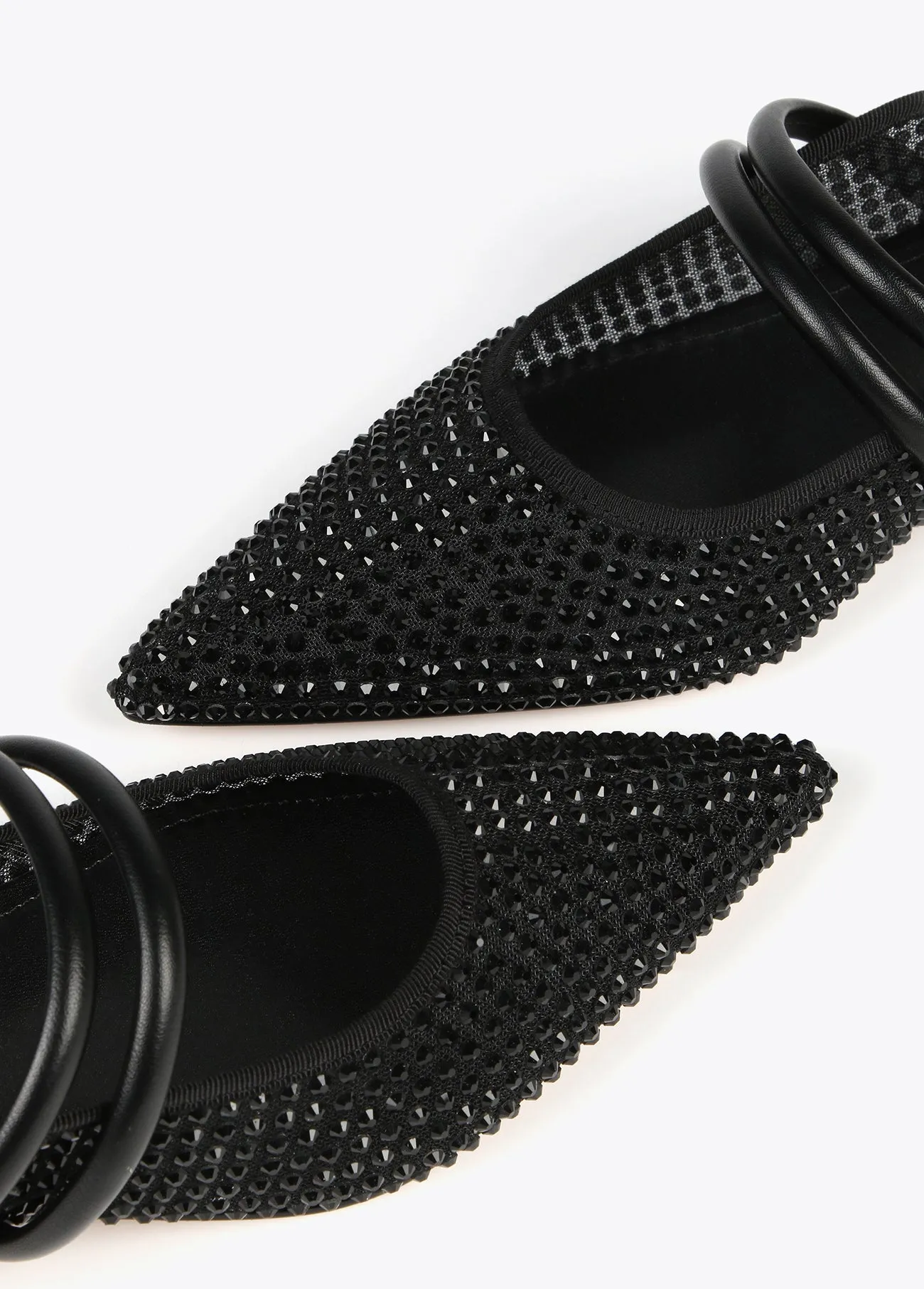 Mesh slingback shoes with rhinestones