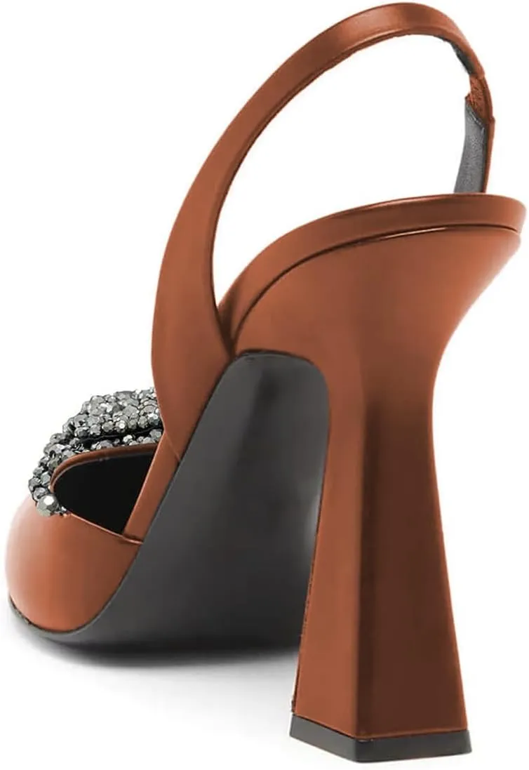 Milooey shoes Women Closed Pointed Toe Slip On Sandal Chic Rhinestone Butterfly Slingbacks Sexy Block High Heel Pump Party Prom Dress Shoes Size 4-16 Us