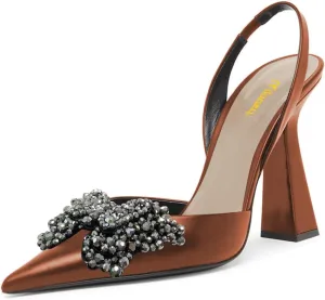 Milooey shoes Women Closed Pointed Toe Slip On Sandal Chic Rhinestone Butterfly Slingbacks Sexy Block High Heel Pump Party Prom Dress Shoes Size 4-16 Us