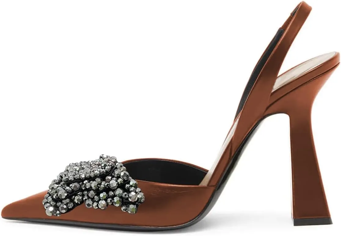 Milooey shoes Women Closed Pointed Toe Slip On Sandal Chic Rhinestone Butterfly Slingbacks Sexy Block High Heel Pump Party Prom Dress Shoes Size 4-16 Us