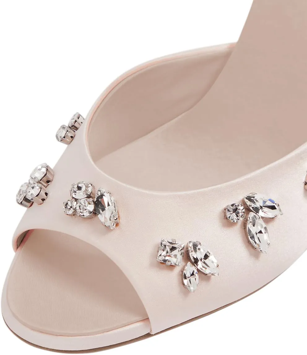 Milooey shoes Women's Peep Toe Stiletto Mules Glitter Rhinestone Studded Heeled Sandals High Heels Slides Backless Dressy Slipper Wedding Party Shoes Size 4-16 US