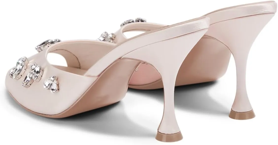 Milooey shoes Women's Peep Toe Stiletto Mules Glitter Rhinestone Studded Heeled Sandals High Heels Slides Backless Dressy Slipper Wedding Party Shoes Size 4-16 US