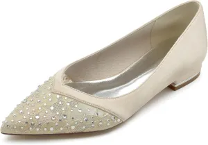 Minishion Women Girls Formal Flats Slip on Crystals Beaded Wedding Evening Pumps Shoes BR238