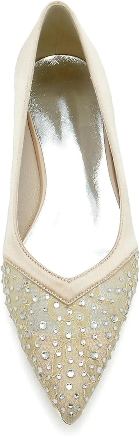 Minishion Women Girls Formal Flats Slip on Crystals Beaded Wedding Evening Pumps Shoes BR238