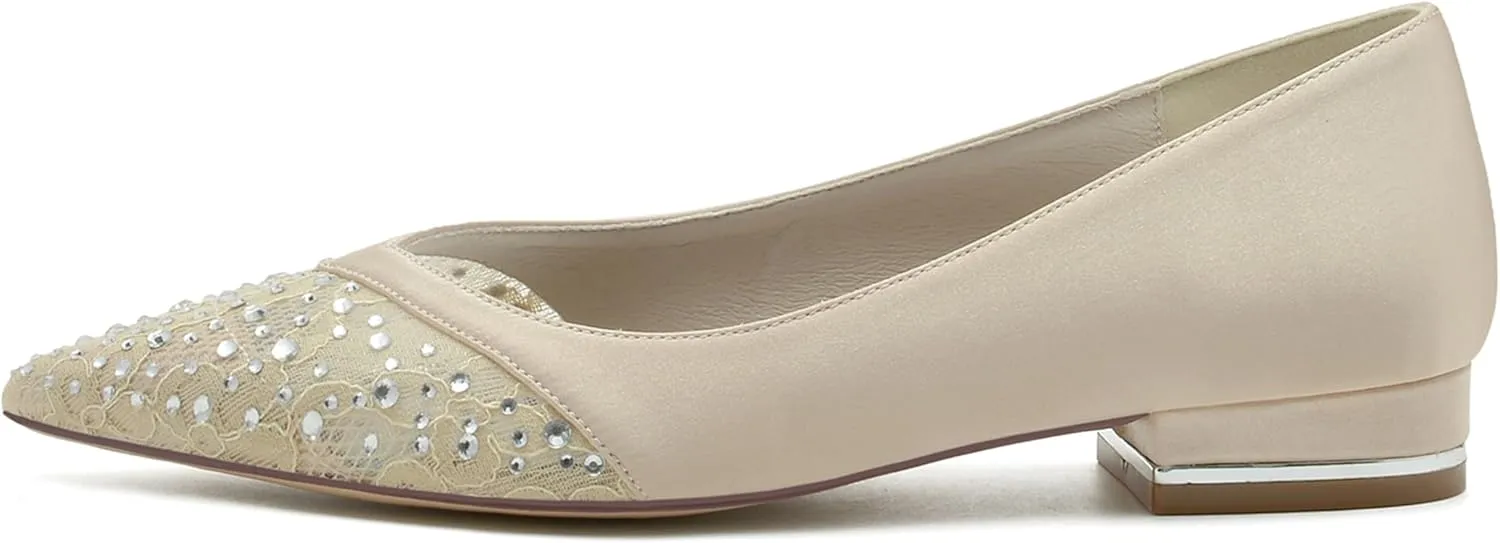 Minishion Women Girls Formal Flats Slip on Crystals Beaded Wedding Evening Pumps Shoes BR238