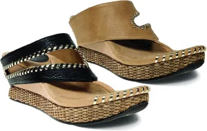 Modzori Tita Women's Mid Wedge Reversible Sandal Black/Beige 12