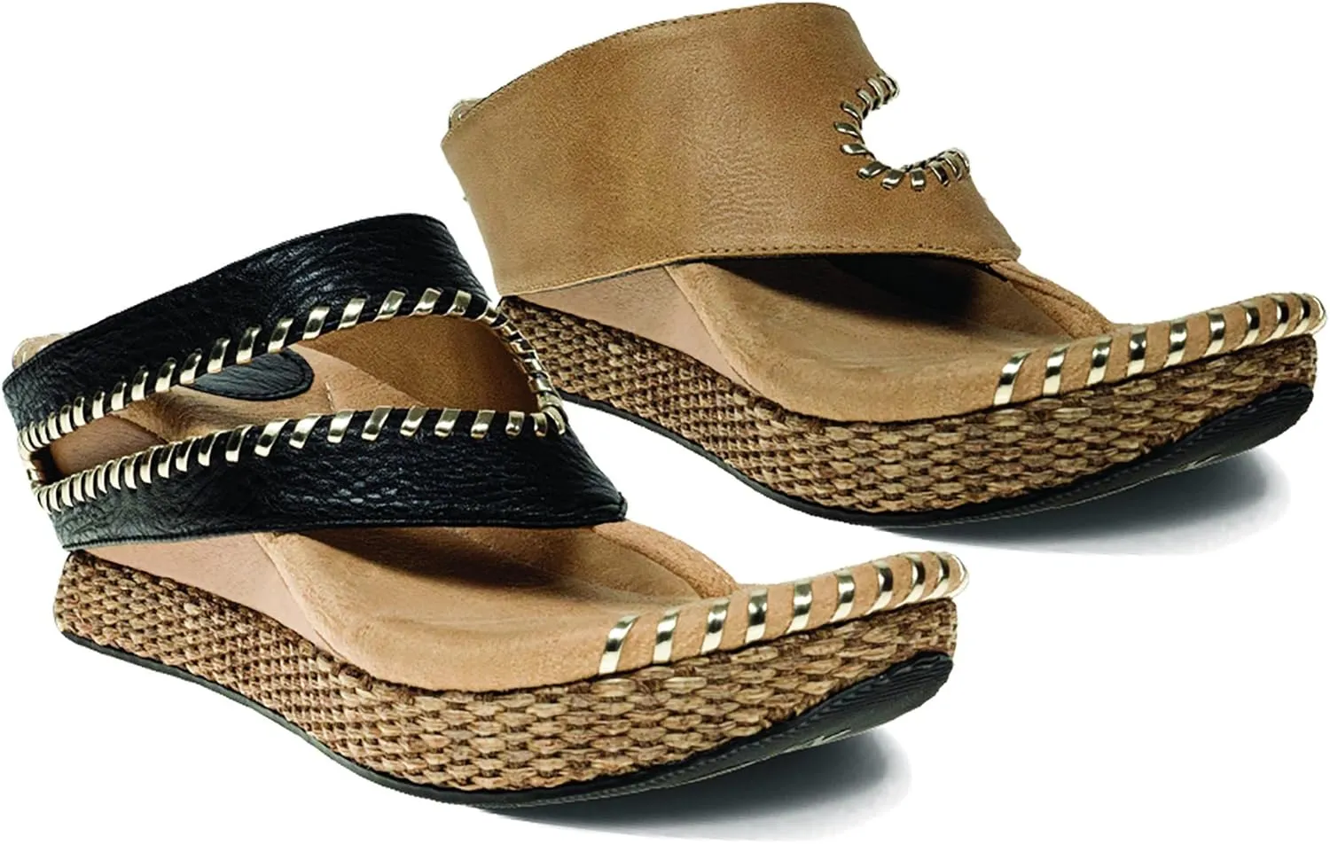 Modzori Tita Women's Mid Wedge Reversible Sandal Black/Beige 12
