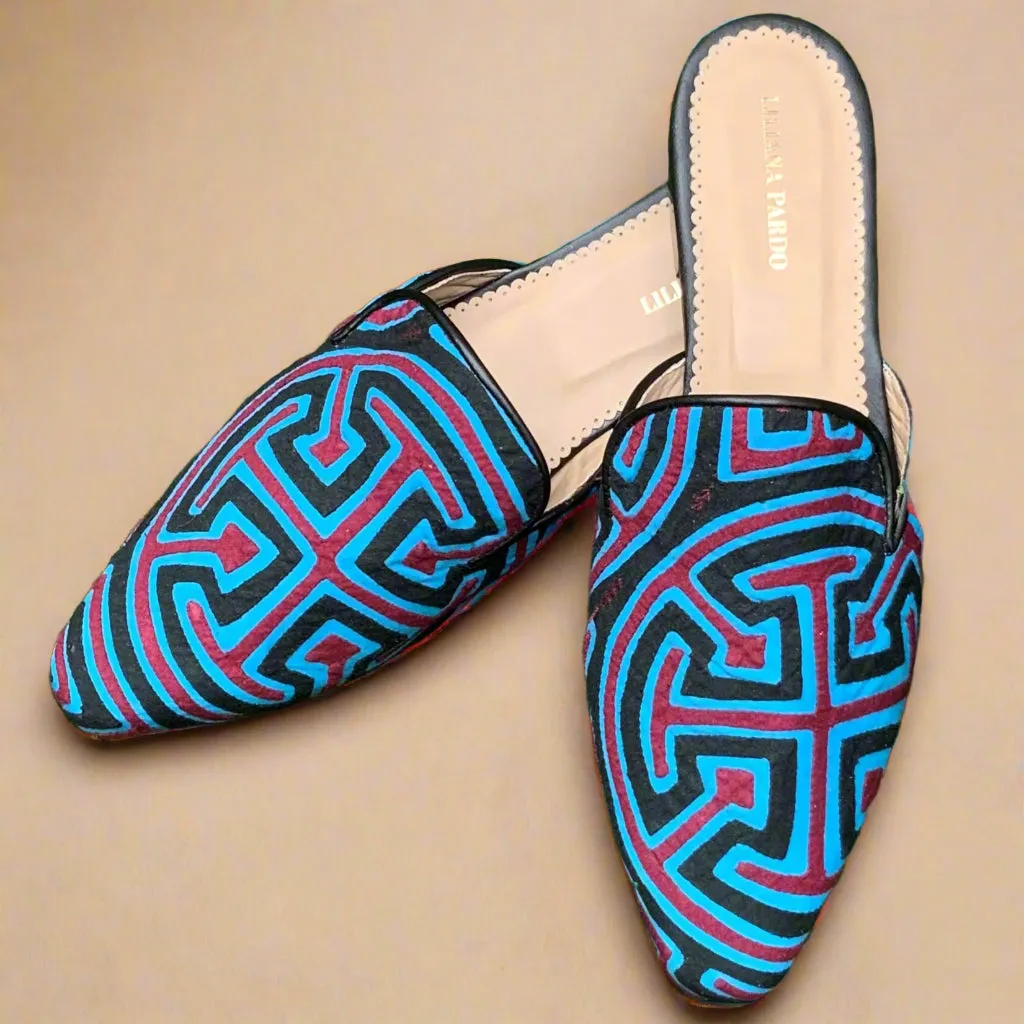 Mola Mules Black Blue & Red Size 39 Flat