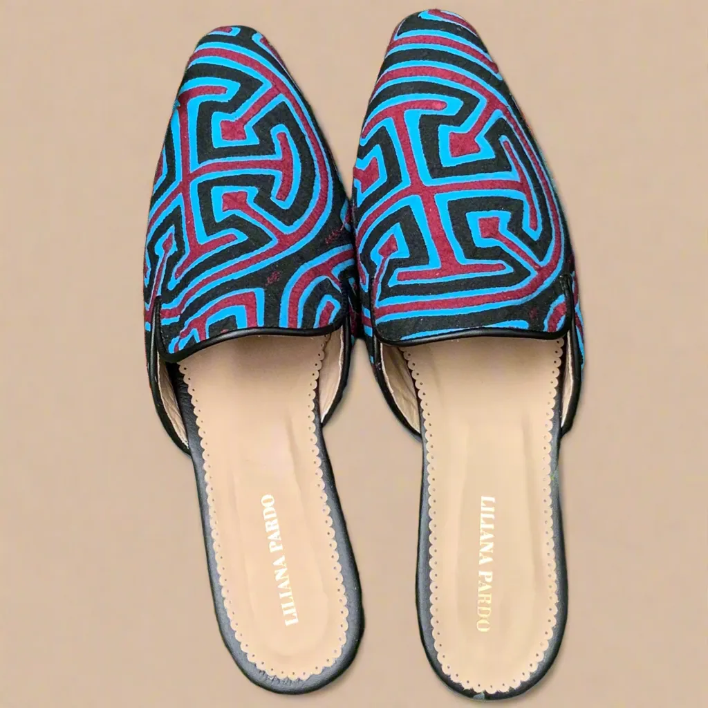 Mola Mules Black Blue & Red Size 39 Flat