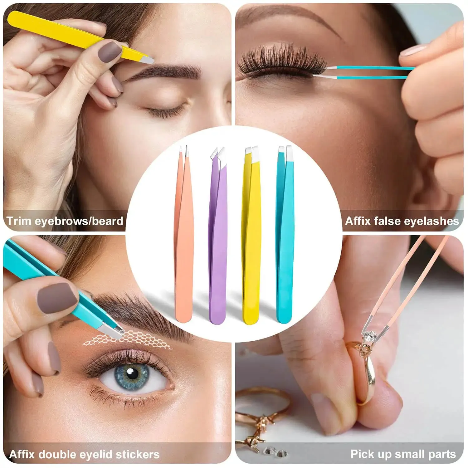 Multipurpose Stainless Steel Eyebrow 4-in-1 Tweezers Set