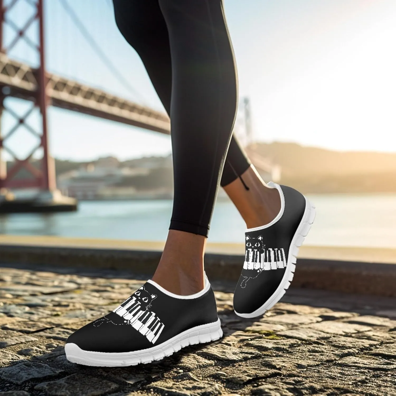 Musical Print Womens Flat Shoes Comfort Mesh Slip-on Walking Shoes Casual Sneakers Size 5-10.5