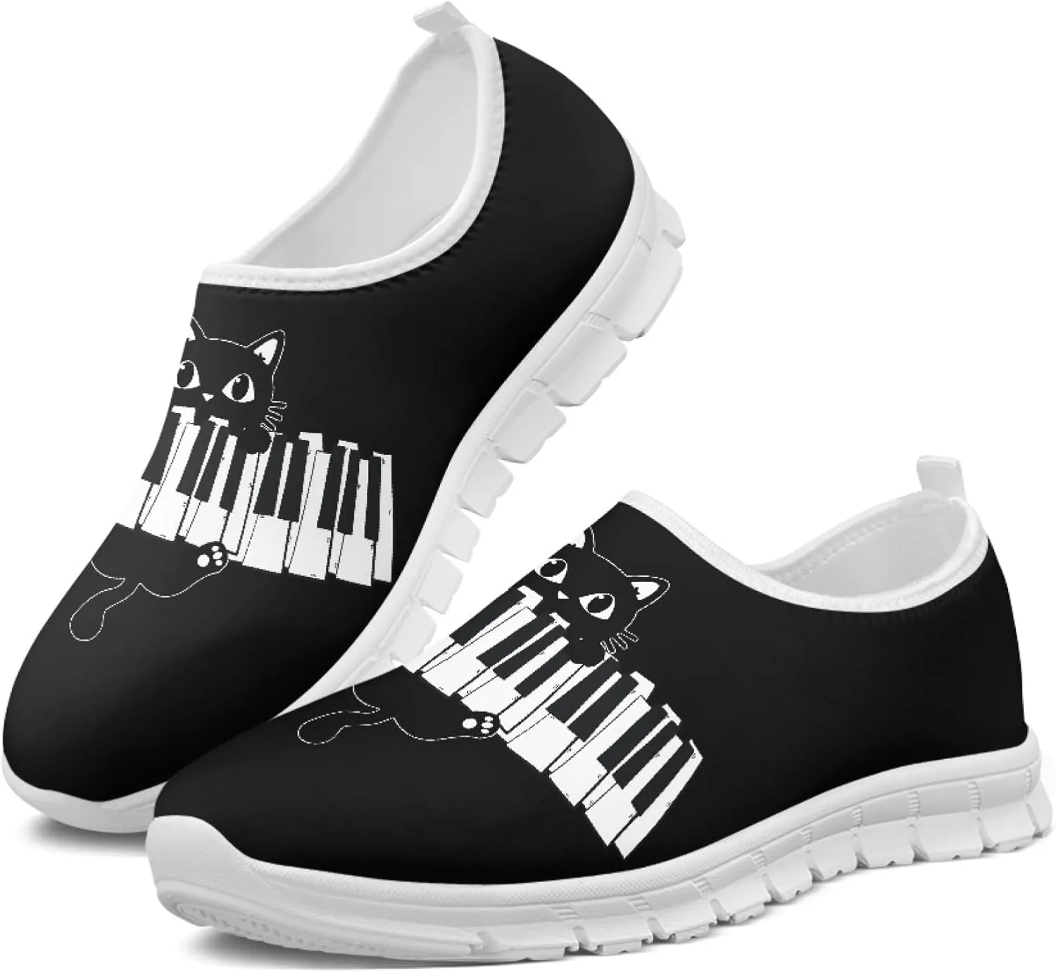 Musical Print Womens Flat Shoes Comfort Mesh Slip-on Walking Shoes Casual Sneakers Size 5-10.5