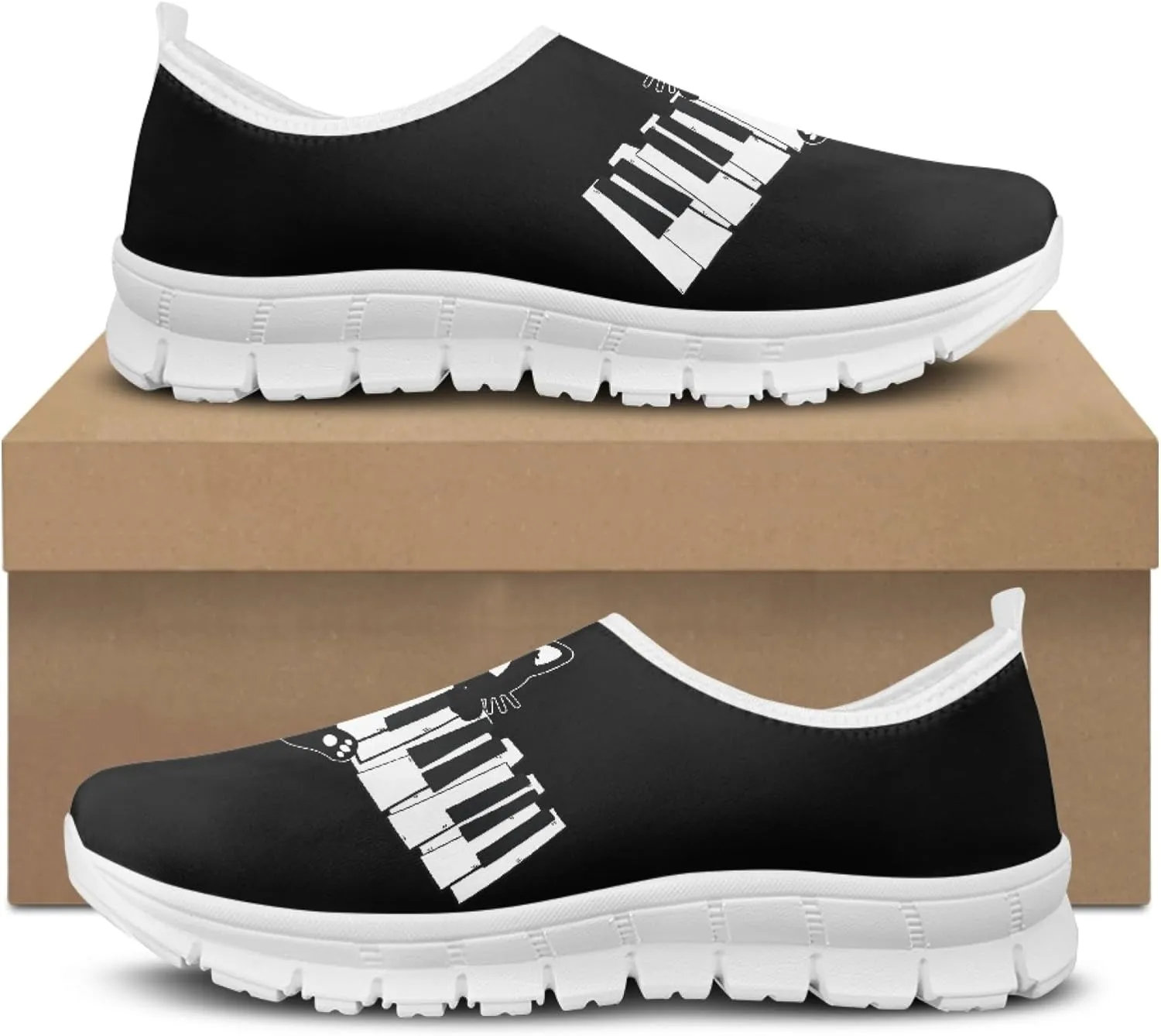 Musical Print Womens Flat Shoes Comfort Mesh Slip-on Walking Shoes Casual Sneakers Size 5-10.5