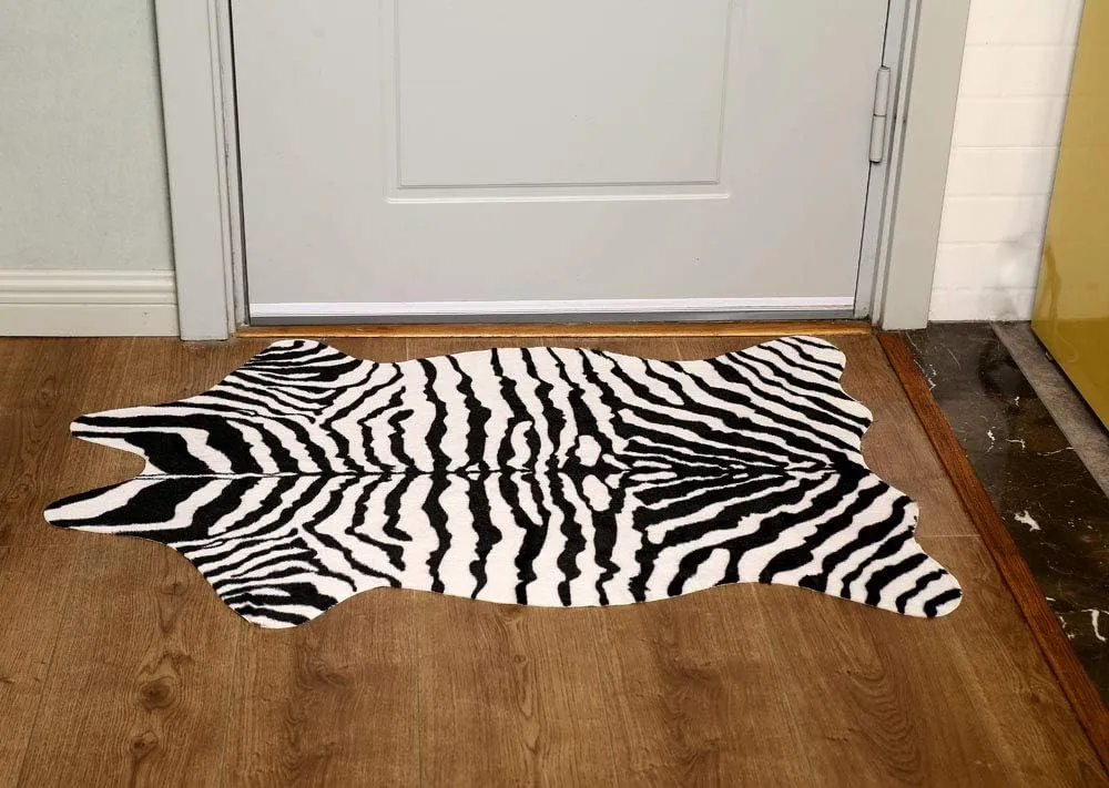 MustMat Cute Faux Zebra Print Throw Rug Perfect for Office/Kids Room/Under Tables/Smaller Area 3.6x2.3 Feet