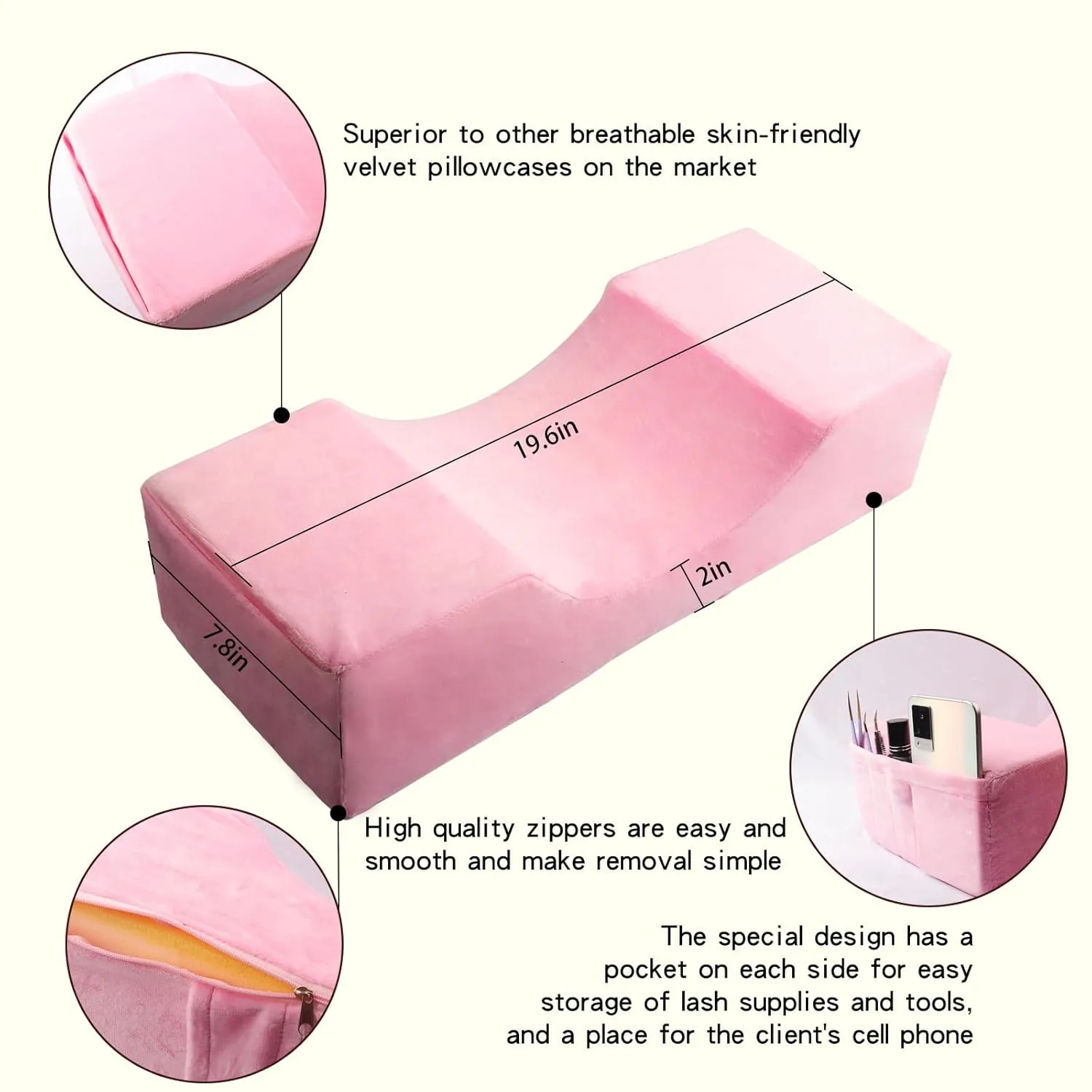 myaokue-up Eyelash Extension Velvet Lash Pillow Beauty Salon Memory Foam Neck Pillow for Lash Extension Grafting Make Up (2pack Pink