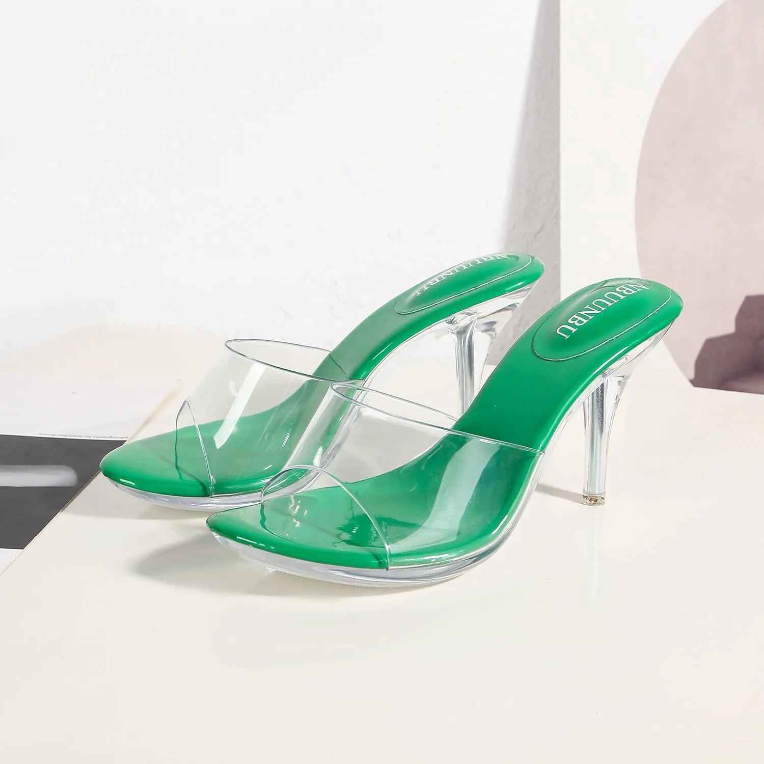 NBUUNBU Silver Clear Heels For Women Dress Shoes Transparent Strap Sexy Stilletos Heels Open Toe High Silver Heeled Sandals Pump Mules