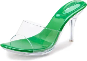 NBUUNBU Silver Clear Heels For Women Dress Shoes Transparent Strap Sexy Stilletos Heels Open Toe High Silver Heeled Sandals Pump Mules