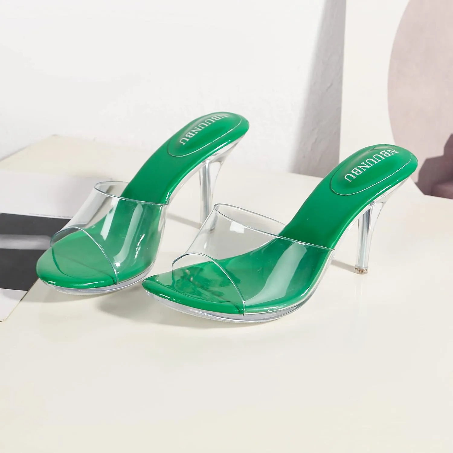 NBUUNBU Silver Clear Heels For Women Dress Shoes Transparent Strap Sexy Stilletos Heels Open Toe High Silver Heeled Sandals Pump Mules