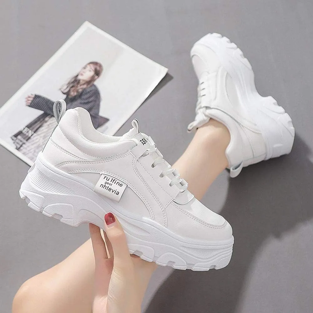 NCNDB Women's Platform Sport Sneaker Trainers Lace Up Fashion Increased Bottom Shoes