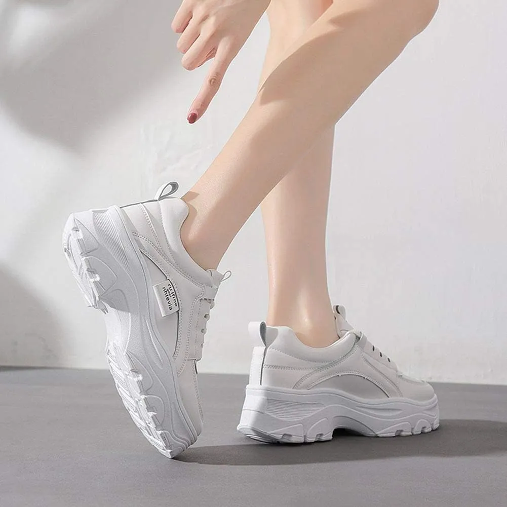 NCNDB Women's Platform Sport Sneaker Trainers Lace Up Fashion Increased Bottom Shoes