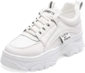 NCNDB Women's Platform Sport Sneaker Trainers Lace Up Fashion Increased Bottom Shoes