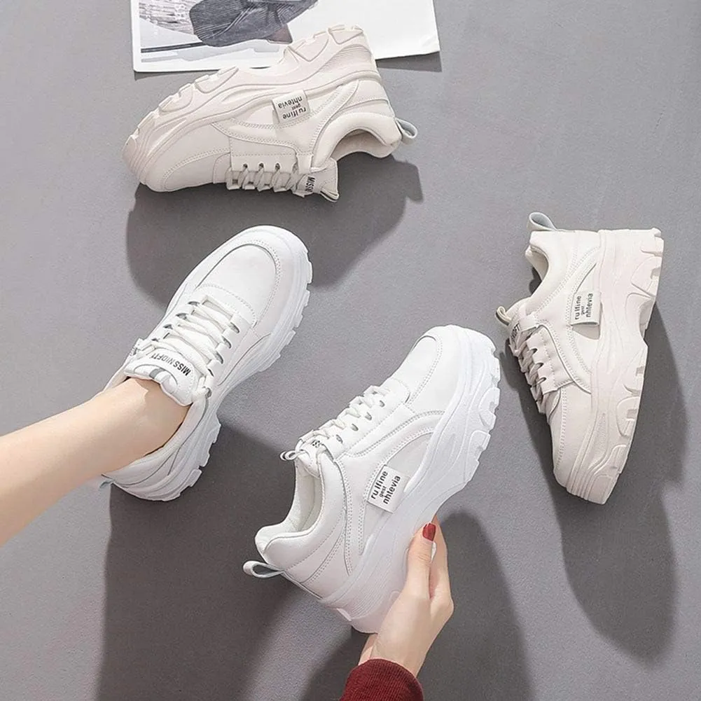 NCNDB Women's Platform Sport Sneaker Trainers Lace Up Fashion Increased Bottom Shoes