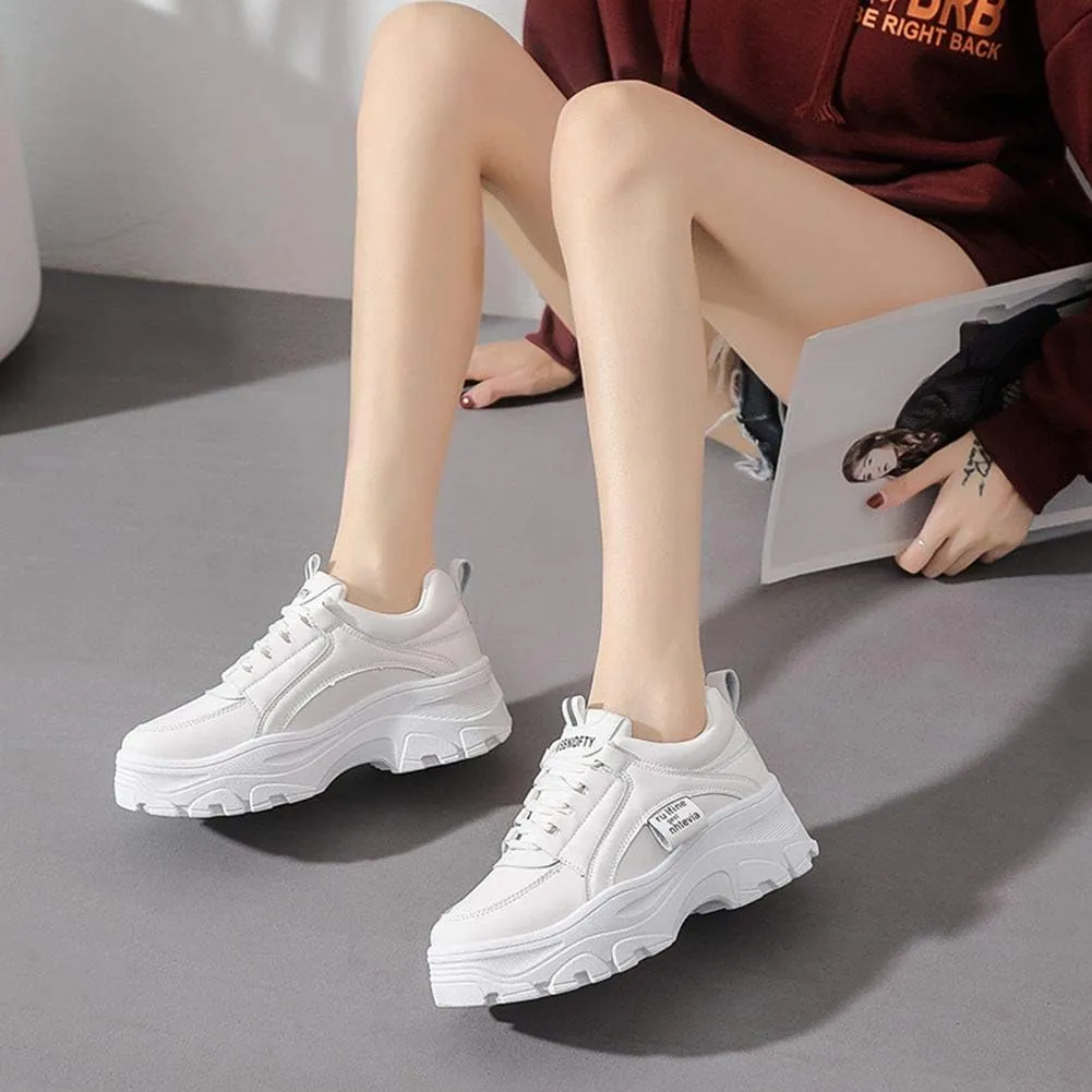 NCNDB Women's Platform Sport Sneaker Trainers Lace Up Fashion Increased Bottom Shoes