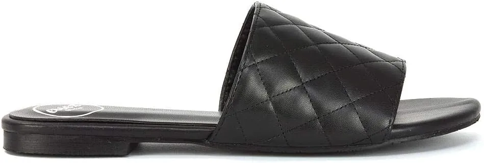 New Womens Quilted Flat Slider Ladies Summer Holiday Slip On Flat Mule Sandals Size 5-10