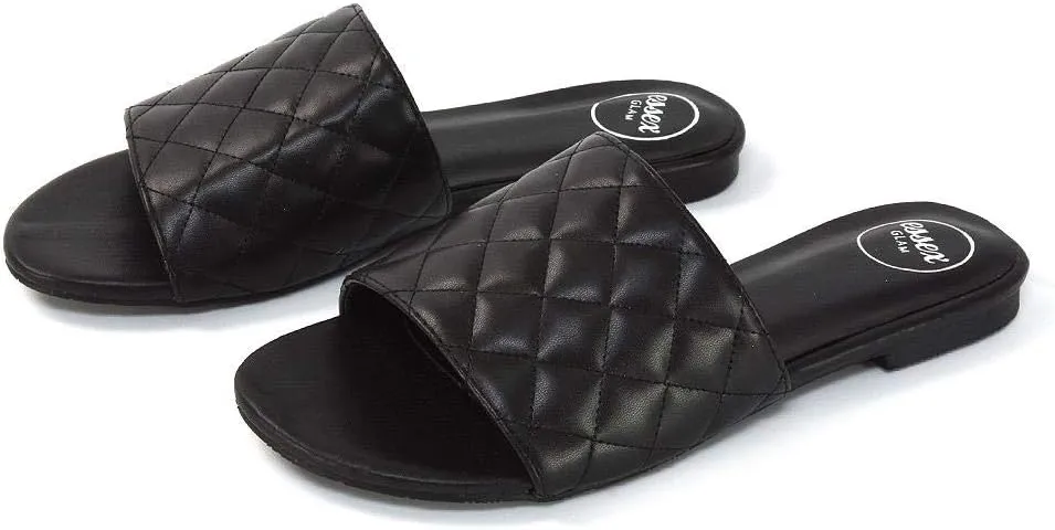 New Womens Quilted Flat Slider Ladies Summer Holiday Slip On Flat Mule Sandals Size 5-10