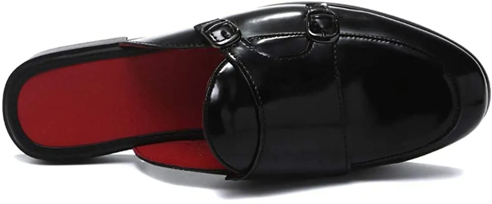 NXY Men's Mule Loafer Leather Backless Gold Buckle Casual Dress Slippers Flat Slip on Slide Penny Loafers Black