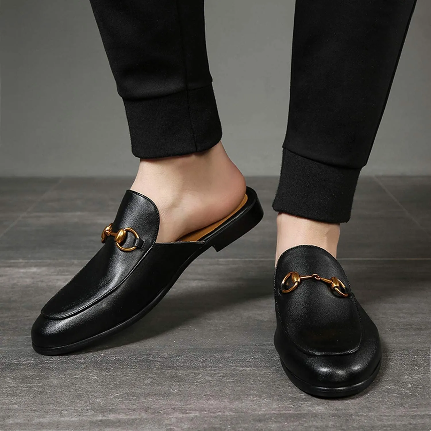 NXY Men's Slip-on Mule Loafer Leather Backless Casual Dress Slippers